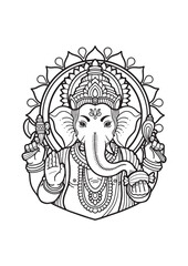 Intricate Line Art of Lord Ganesha with Sacred Symbols