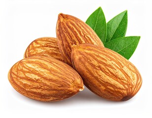 Closeup of Roasted Almonds with Green Leaves