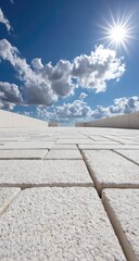 White paving stones, bright sky