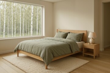 Bright Bedroom with Natural Materials and Plants