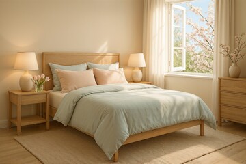 Bright Bedroom with Large Window and Plants