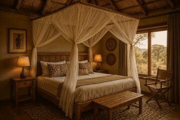 Bohemian Canopy Bed with Warm Lighting