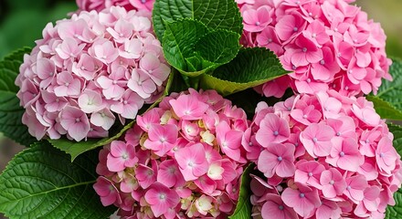 Beautiful Pink Hydrangeas in Bloom.