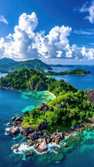 Obraz premium Lush tropical islands with turquoise water and dramatic clouds