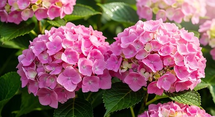 Beautiful Pink Hydrangeas in Bloom.