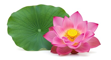 Beautiful Pink Lotus Flower and Leaf.