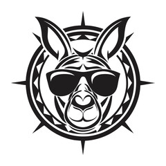 Cool stylized kangaroo wears sunglasses inside a decorative circle showing a bold tribal element