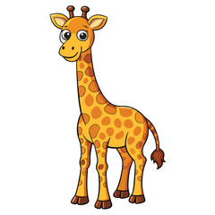 Obraz premium Cute cartoon giraffe with large eyes stands tall and radiates childlike happiness gracefully