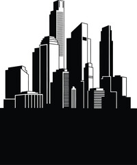 Fototapeta premium Abstract silhouette of a modern city skyline isolated on white background, showcasing architectural diversity and urban development in a stylized manner
