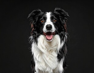 Happy Border Collie portrait against black background (1)