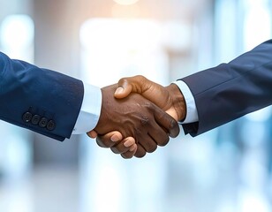 Two men in suits shake hands