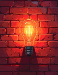 Warm light bulb against brick wall