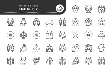 Equality line icon set. Gender equality, equal rights, justice, equal position, status and value. Outline icon in linear style. Vector collection.	
