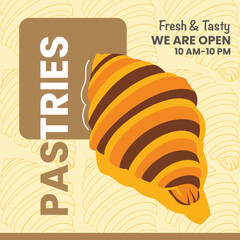 Fresh pastries bakery shop open sign with croissant