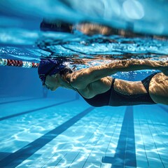 Woman swimming underwater in a pool