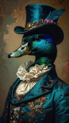 A stylized duck portrait in a top hat