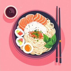 Colorful Asian dish, top view
