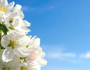 Blossoming apple tree against a vibrant blue sky