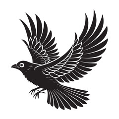 Flying Bird Silhouette Vector – Elegant Black Bird with Open Wings Illustration