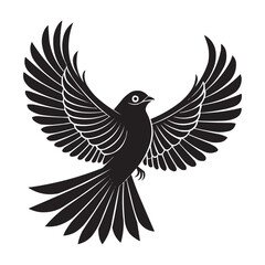Flying Bird Silhouette Vector – Elegant Black Bird with Open Wings Illustration