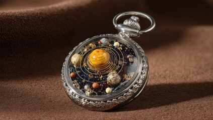 Ornate pocket watch, solar system design