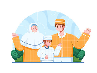 Happy Muslim Family Portrait Illustration