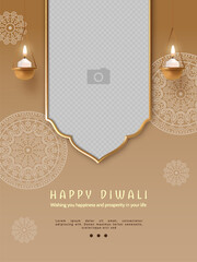 Happy Diwali Poster Template with empty space for photo image. Luxury wedding invitation card