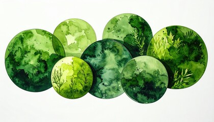 Abstract watercolor circles with green tones, depicting nature