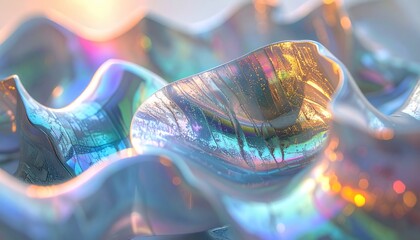 Abstract iridescent waves of liquid glass
