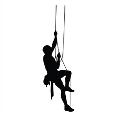 Rock Climber Silhouette Ascending Rope