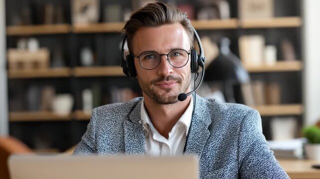 Customer Service Excellence: A focused customer service representative with a warm, inviting smile, ready to provide exceptional service and support.