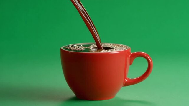 Pouring Coffee into Red Cup: A stream of rich, dark coffee cascades into a vibrant red ceramic mug, offering a visual embrace of the warmth and aroma.