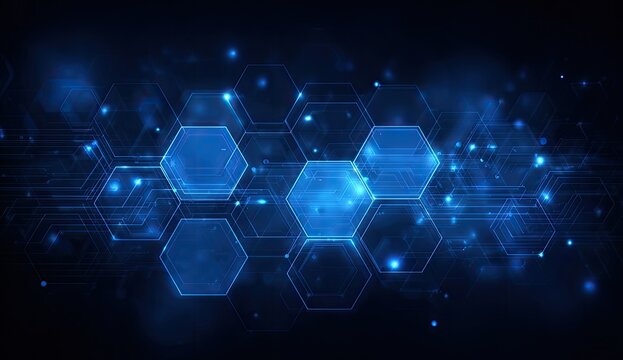 Abstract digital hexagons on dark background