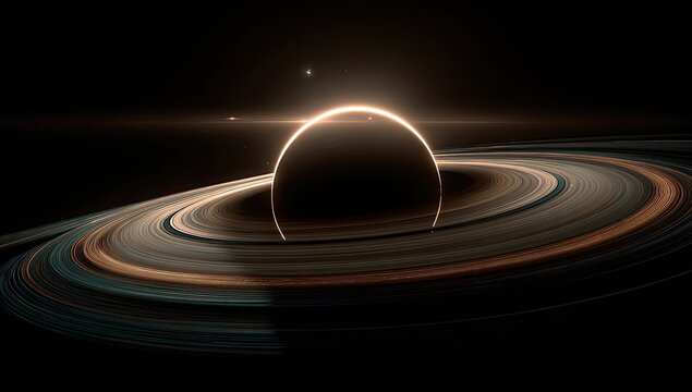 Ringed planet in a dark space