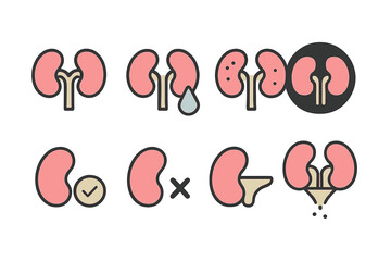 Fototapeta premium Kidney health icons set: diseases, treatments, and care illustrations