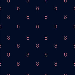 The zodiac sign Taurus is pink on a dark blue background. Vector template for postcards, fabrics, textiles, wallpaper, paper, packaging.