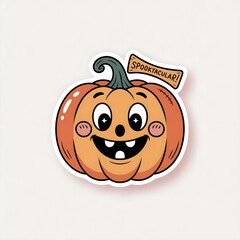 Cute Cartoon Pumpkin with Happy Face and Spooktacular Sign