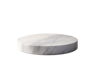 Elegant white marble round podium for product display isolated on transparent background