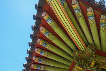 Korean style wall and roof, bukchon hanok villageTraditional Korean style architecture in Seoul South Korea.