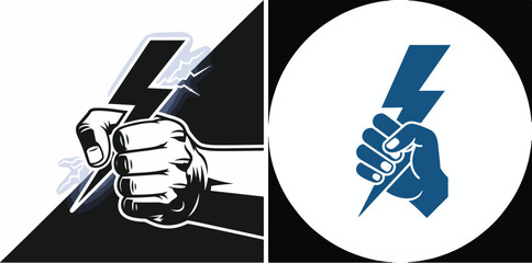 Stylized Fist Gripping Lightning Bolt Symbolizing Power and Energy