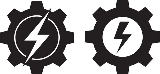 Black Gear and Lightning Bolt Icons for Power and Energy Concepts