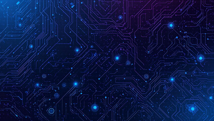 Abstract digital circuit board background with glowing blue data points and intricate network lines, representing technology and connectivity.
