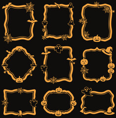 Whimsical Halloween Frames with Ghosts, Bats, Spiders, and Pumpkins for Spooky Designs