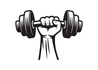 Muscle hand with weights line art vector
