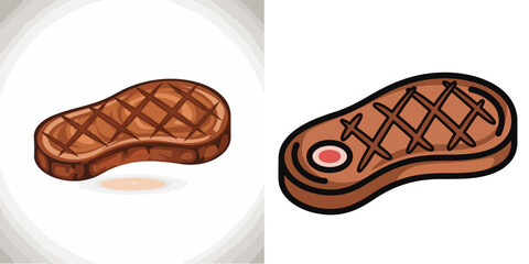 Cartoon Grilled Steak Illustration with Cooked Meat and Grill Marks