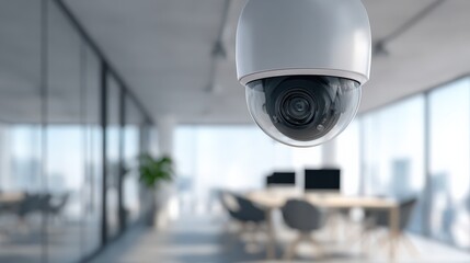 Indoor Security Camera in Modern Office with Glass Walls