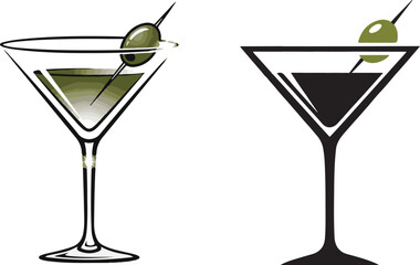 Stylized and Classic Martini Glasses with Olive Garnish