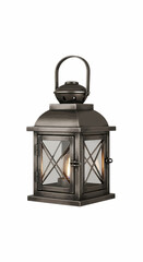 A classic old-fashioned metal lantern with a dark bronze finish and glass panels, featuring a warm glowing electric candle. whisk_t2eh87_via_RJ_Whisk_Auto.ai