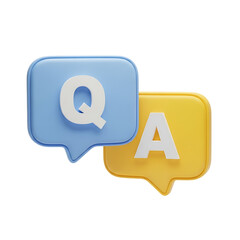 Fototapeta premium Question and answer speech bubbles representing communication and information exchange 3d icon isolated on transparent background png