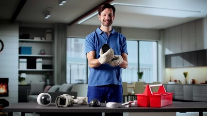 Technician Installing Surveillance Security Camera Video